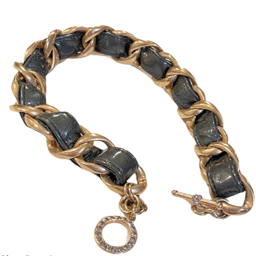 💝 Tommassini Leather chain link Toggle Bracelet Grey Swarowski crystals handmade